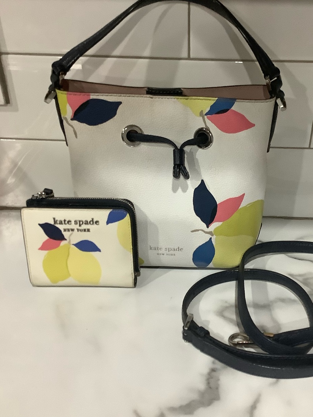 Kate Spade Women’s Navy Floral Crossbody Bag with Blush Interior